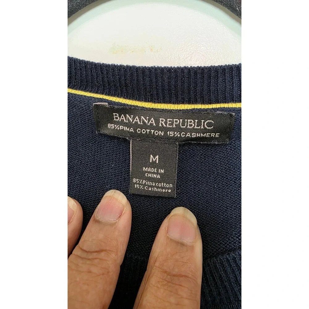 Banana‎ Republic Navy & Yellow Striped Sweater M 85% Pima Cotton 15% Cashmere